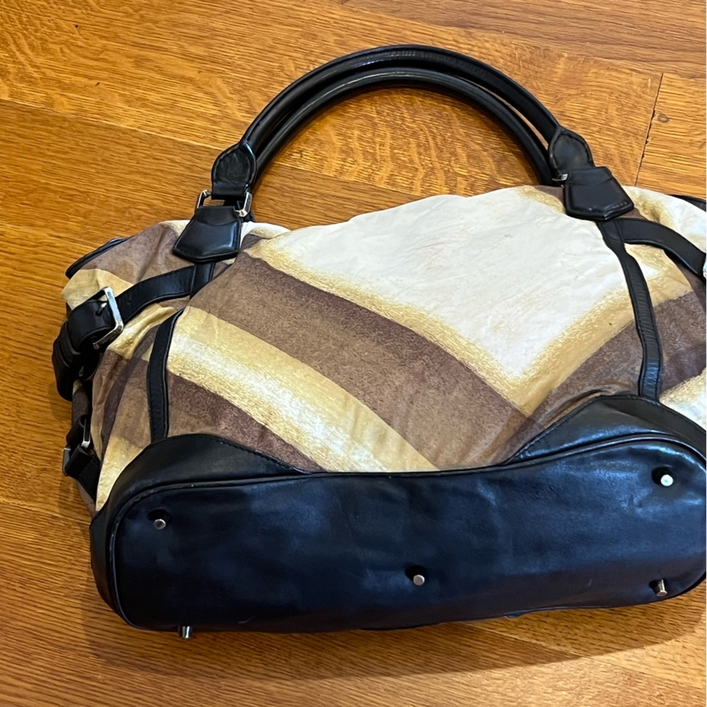 Burberry Stripe Large Fabric & Leather Buckle Satchel Bag - Picture 4 of 11